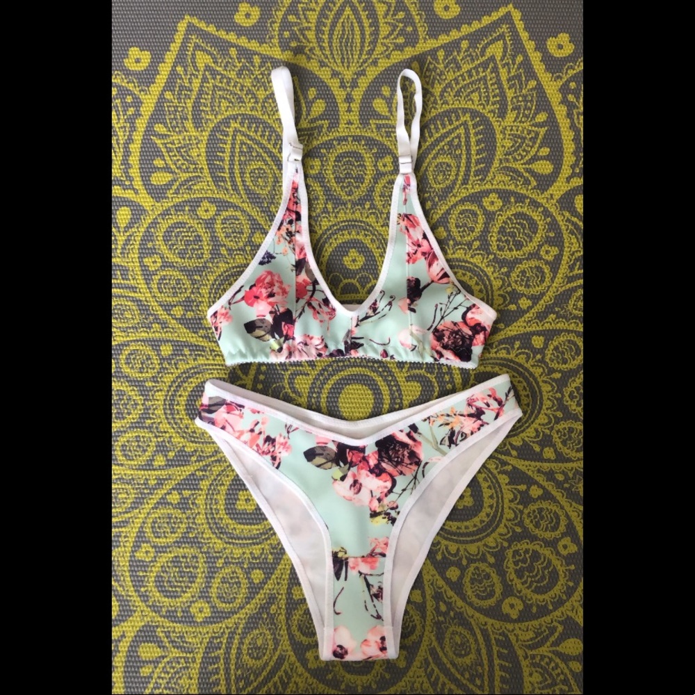 Custom Floral Feather Red Bra & Panty Set size S